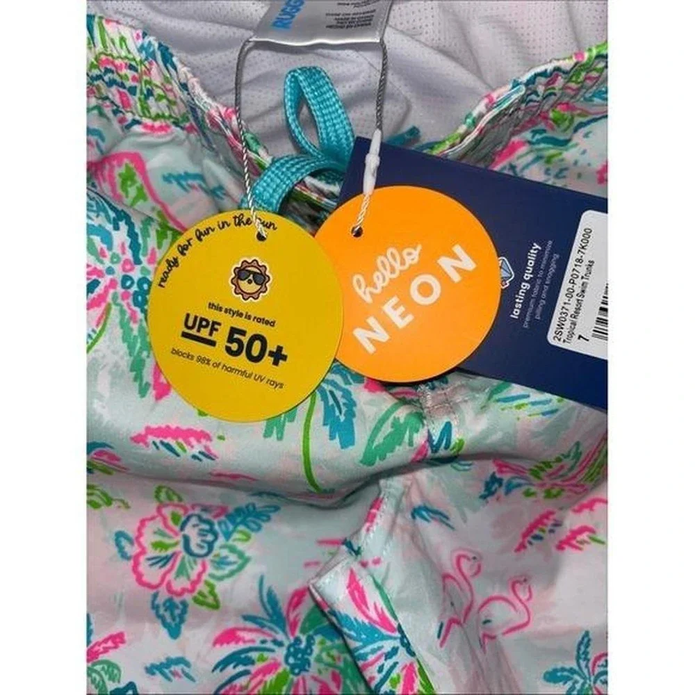 RuggedButts Floral‎ Swim Shorts - White with Teal & Pink Accents boys size 7